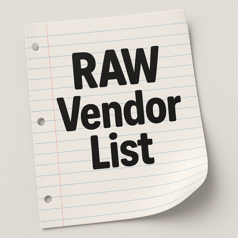 RAW Vendor List
